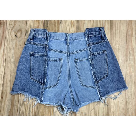 Flying Monkey Jeans High Waist Denim Moto Shorts 26 inch Light Wash Frayed - Picture 2 of 6